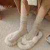 1 Pair Unisex Winter Socks Solid Color Mid-tube Anti-slip Thick Keep Warm Twisted Texture Sweat Absorption Floor Socks Daily Wear Various Occasions