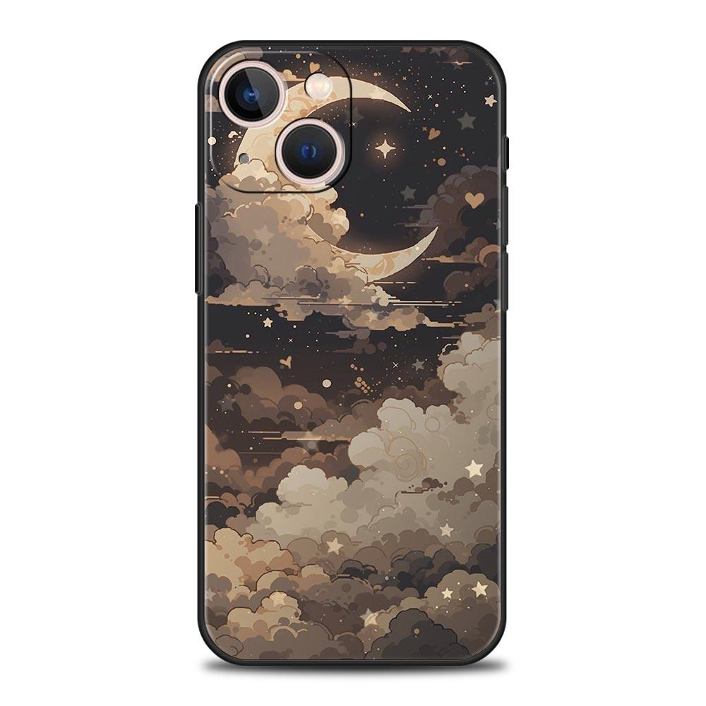 Чехол для телефона в стиле комиксов «Луна и Облако» для iPhone 17 Air 16 Plus 13 15 14 12 11 Pro MAX 7 8 SE Мягкий ТПУ Ударопрочный Чехол Funda