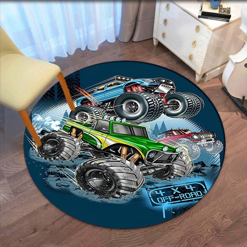 Truck Printed Round Rug Carpet Chair Rug Area Rug Entryway Doormats,for Office Chair Living Room Bedroom Kitchen Room.