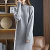 Autumn and Winter Dress Sweater Wool Women Solid Loose O Neck Long Sleeve Half High Collar Fried Dough Twists Dress Pullover