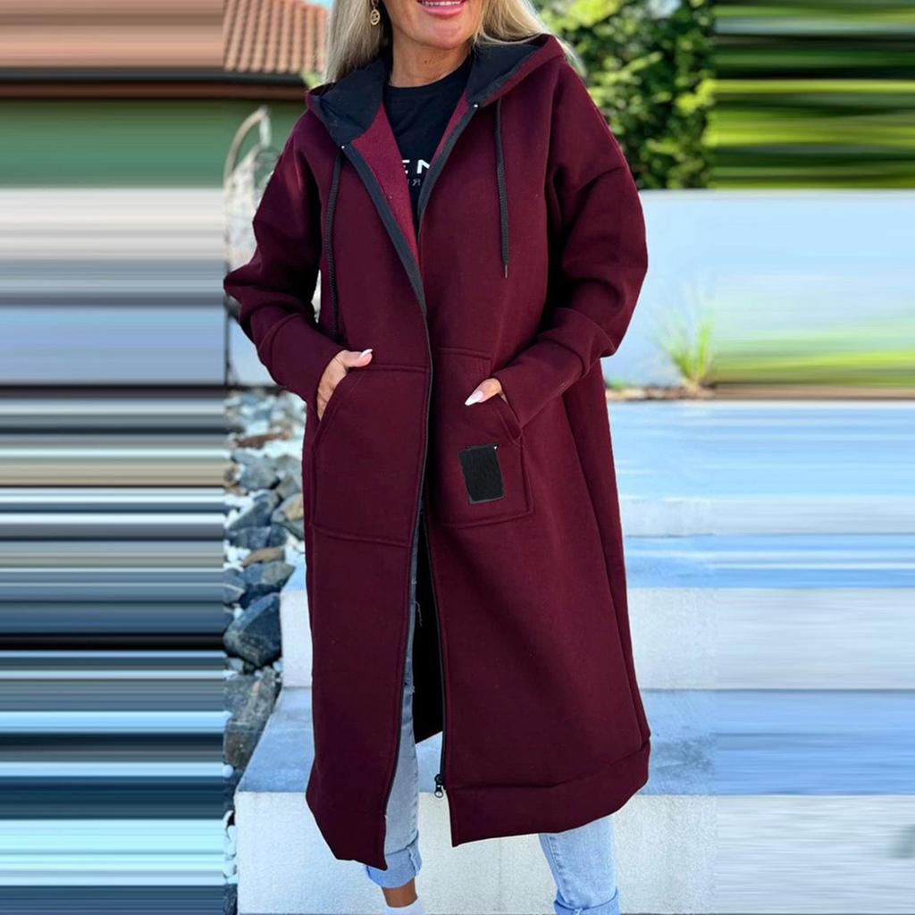 Женская модная куртка Повседневный однотонный кардиган с длинными рукавами Худи Длинное пальто