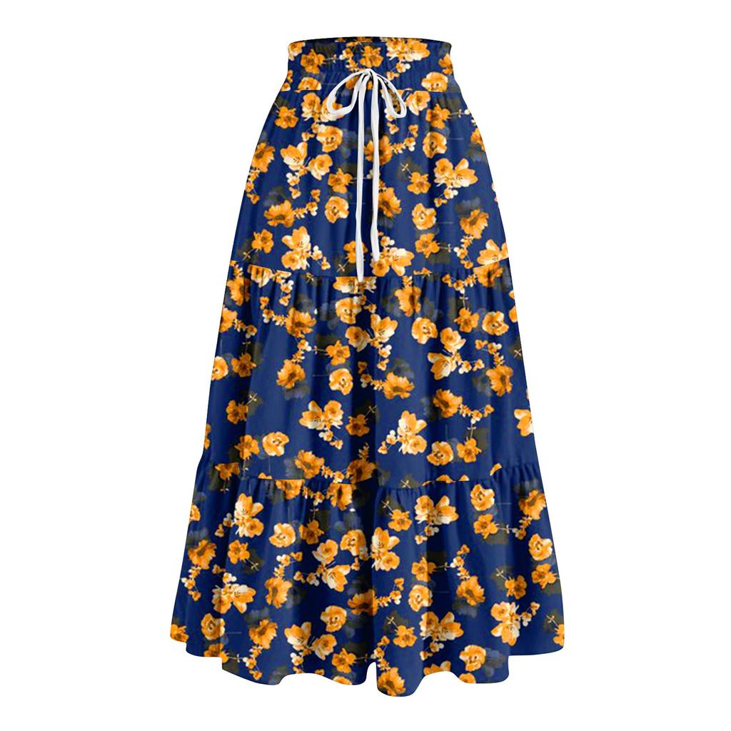 Женская весенняя повседневная длинная юбка с оборками, однотонная юбка, ретро-юбка в складку