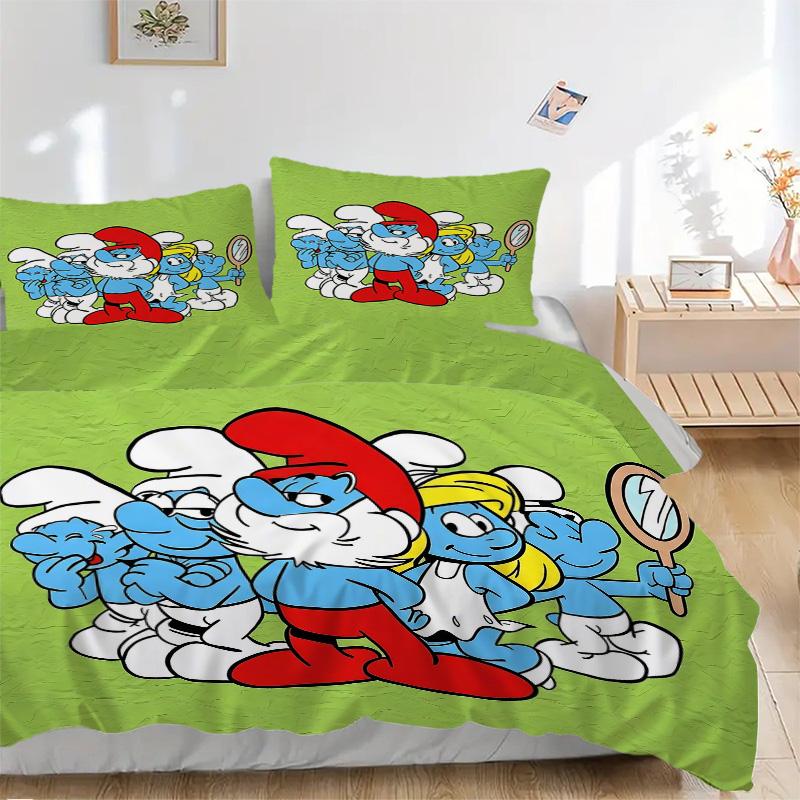 Smurfs' Print 3Pcs Bedding Setduvet Cover With 2 Bedropillowcase Home Birthday Gift