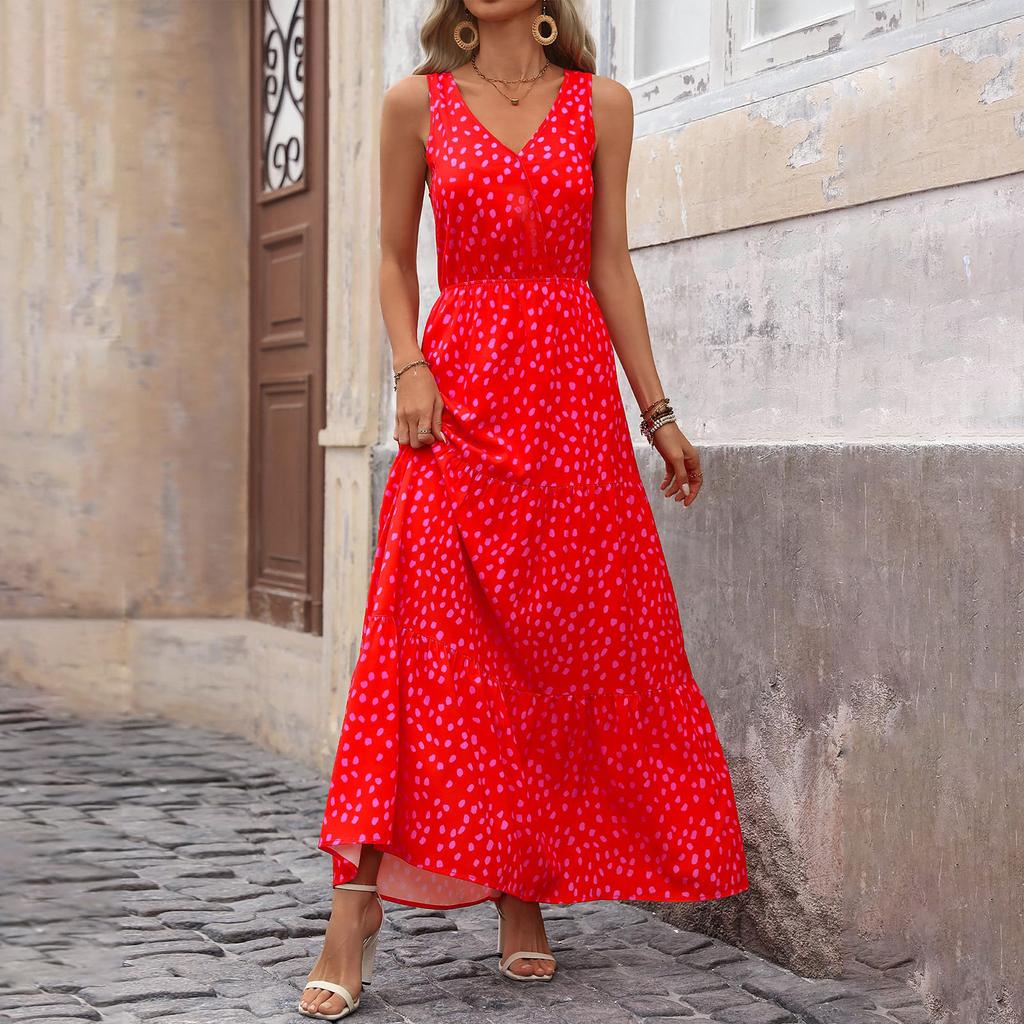 Women's Flowing Dresses Women's Summer Dresses Casual Sleeveless Long Dresses Cute Floral Long Dresses