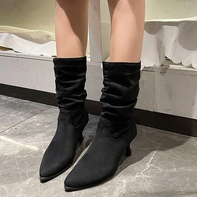 Мода 2024 года, новые осенне-зимние женские туфли, сексуальные высокие однотонные туфли с острым носком на открытом воздухе, женские сапоги на тонком каблуке Botines De Mujer