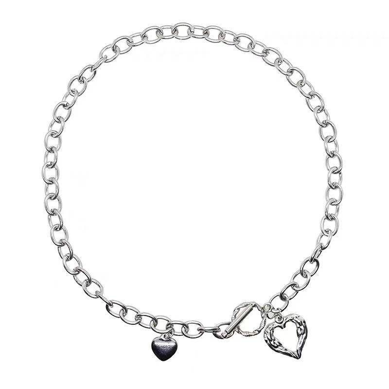 Простое металлическое ожерелье в виде сердца - Модный европейский и американский хип-хоп уличный стиль, Нишевый дизайн, Цепочка для ключиц