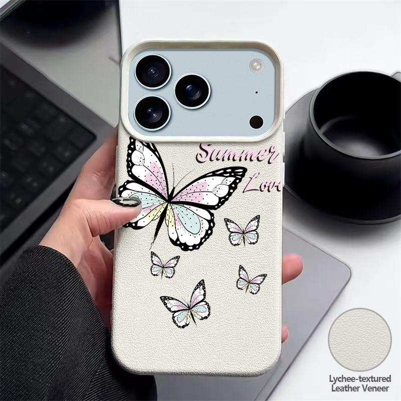Красочный чехол-бабочка для iPhone 17 18 Pro Max Силиконовая крышка с текстурой кожи для iPhone 16 15 14 13 Pro Max 16E 17E