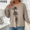 Women's Fashion Casual Fall Winter Solid Color Print Long Sleeve V-Neck Sweaters