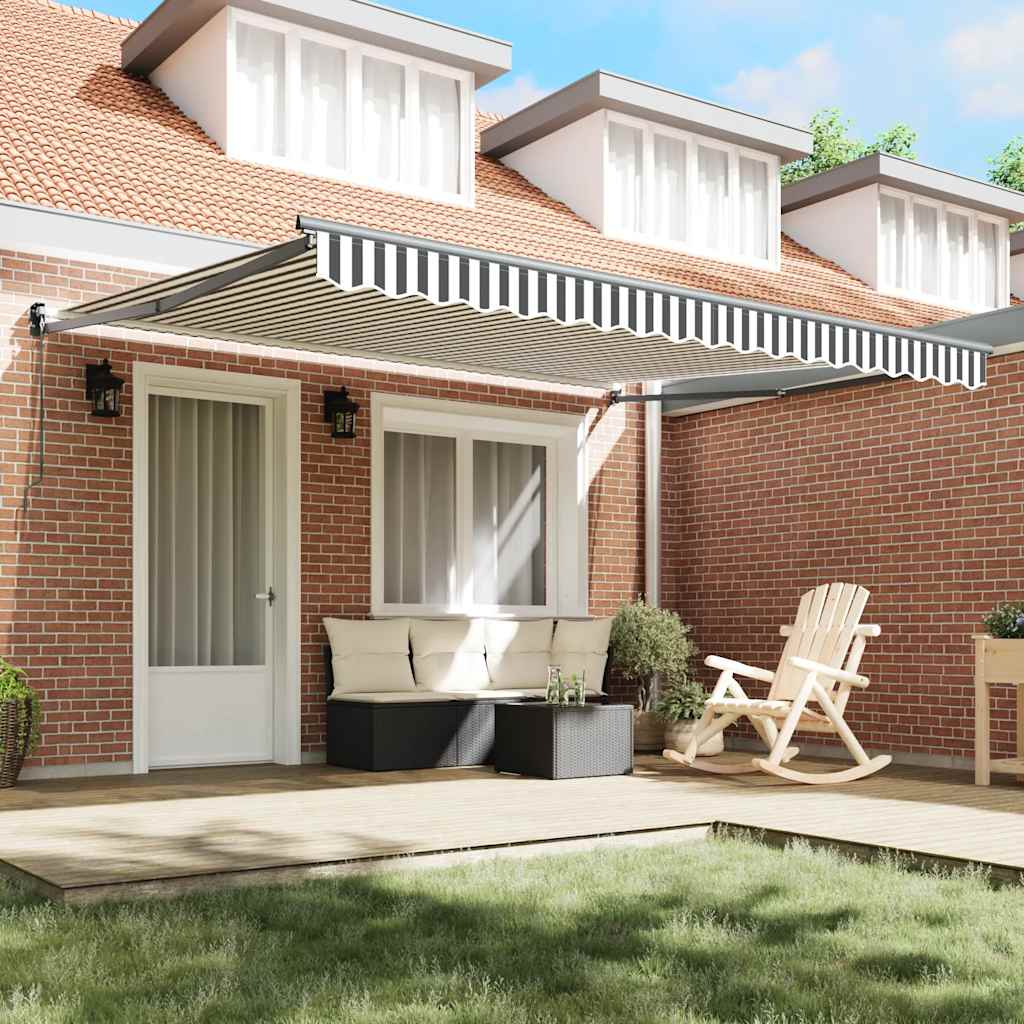 Retractable Awning Anthracite and White 4x3 m Fabric and Aluminum