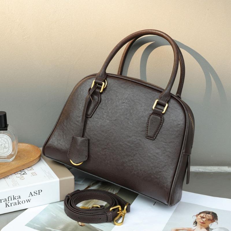 Винтажная сумка-бостон из натуральной кожи с верхним покрытием из коровьей кожи, сумка-подушка через плечо для поездок на работу для женщин