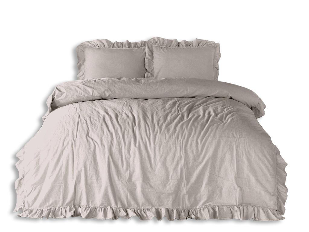 Bedding set 220x200 100% CREASTED COTTON with ruffles, natural cream
