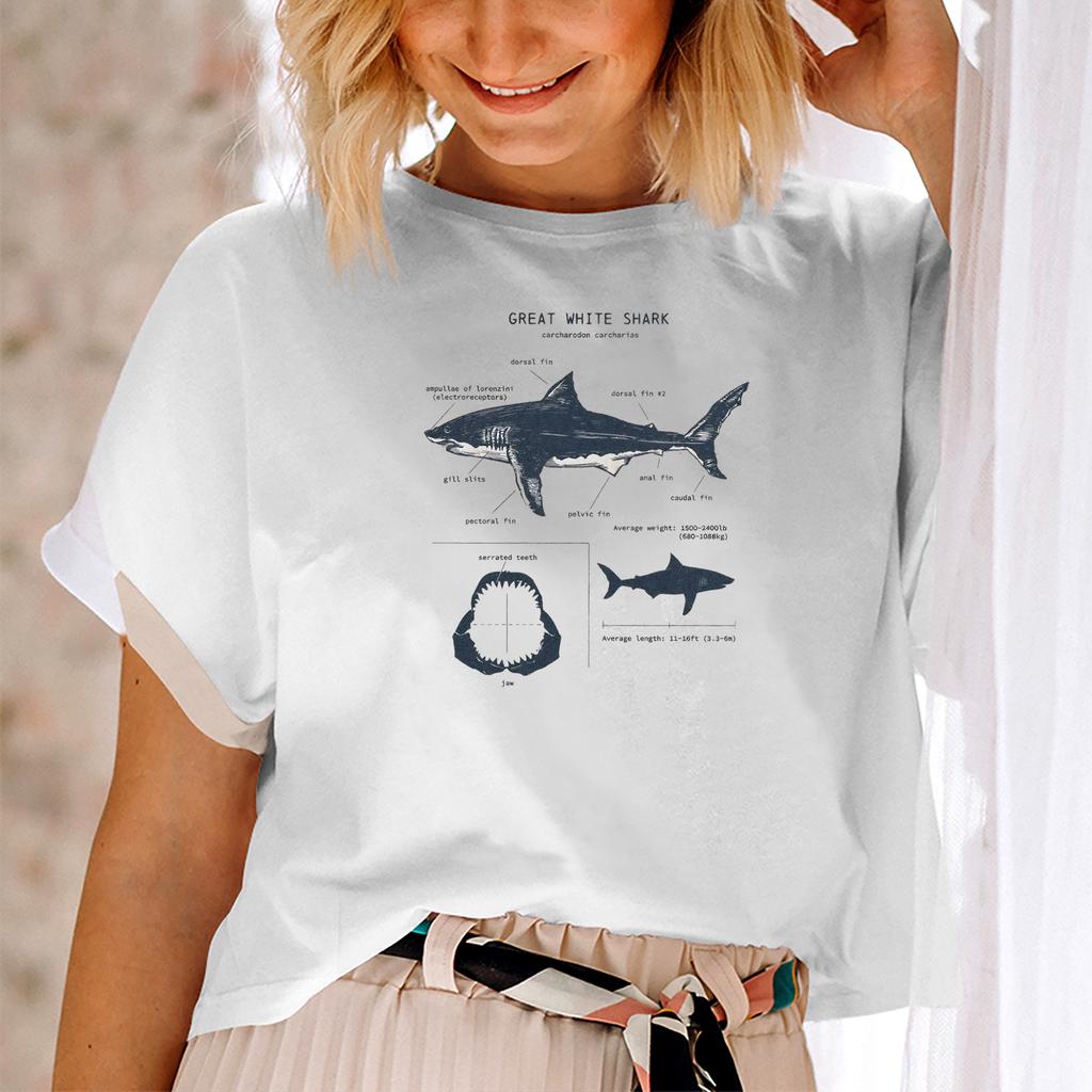 Great White Shark Anatomy Shirt Screen Printed Shark T-shirt Shark Biology Tee Shark Fun Shirt Marine Biology Short Sleeve Shirt