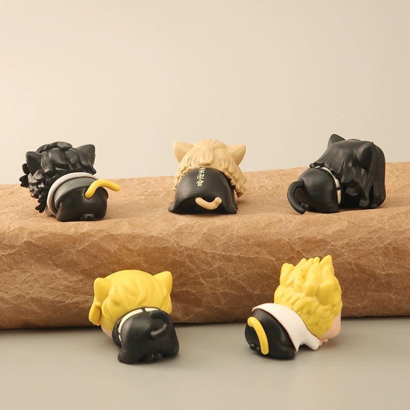 6Pcs/1Set Anime Tokyo Avengers Q Version Napping Caty Manjiro Sano Model Baji Keisuke Toys Lying Down Set Ornament Car Doll