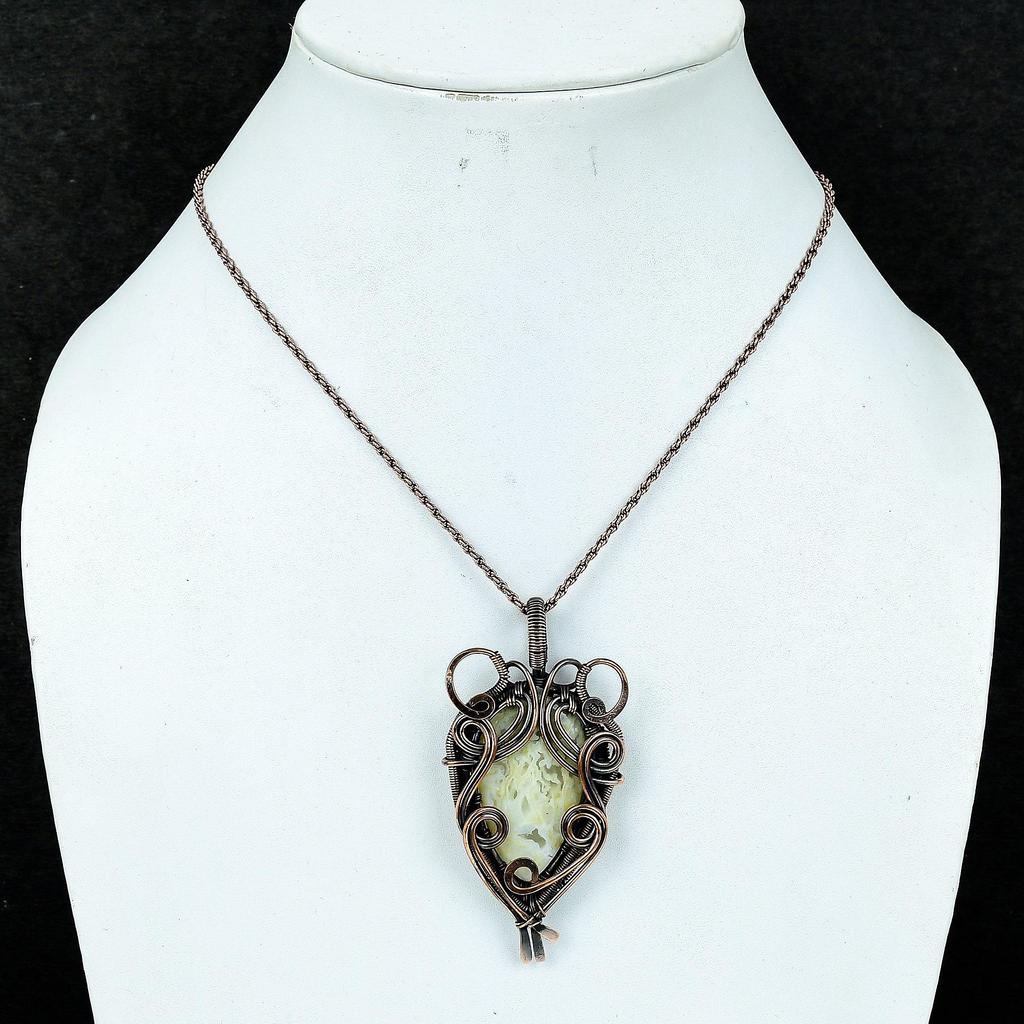 Кулон из мохового агата, обернутый медной проволокой 999 пробы, кулон ручной работы с драгоценным камнем, подарок на день рождения