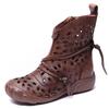 Fashion 3CM Handmade Women Boots Summer Shoes Genuine Cow Leather Breathable Hollow Retro Ethnic Flat Side Zipper Gladiator Boots Women