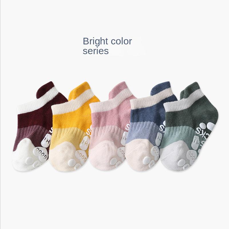 5Pair Baby Anti Slip Adhesive Boat Socks 0-3Year Kids Spring Autumn Low Cut Floor Sock Cute Cartoon Animals Toddler Cotton Socks