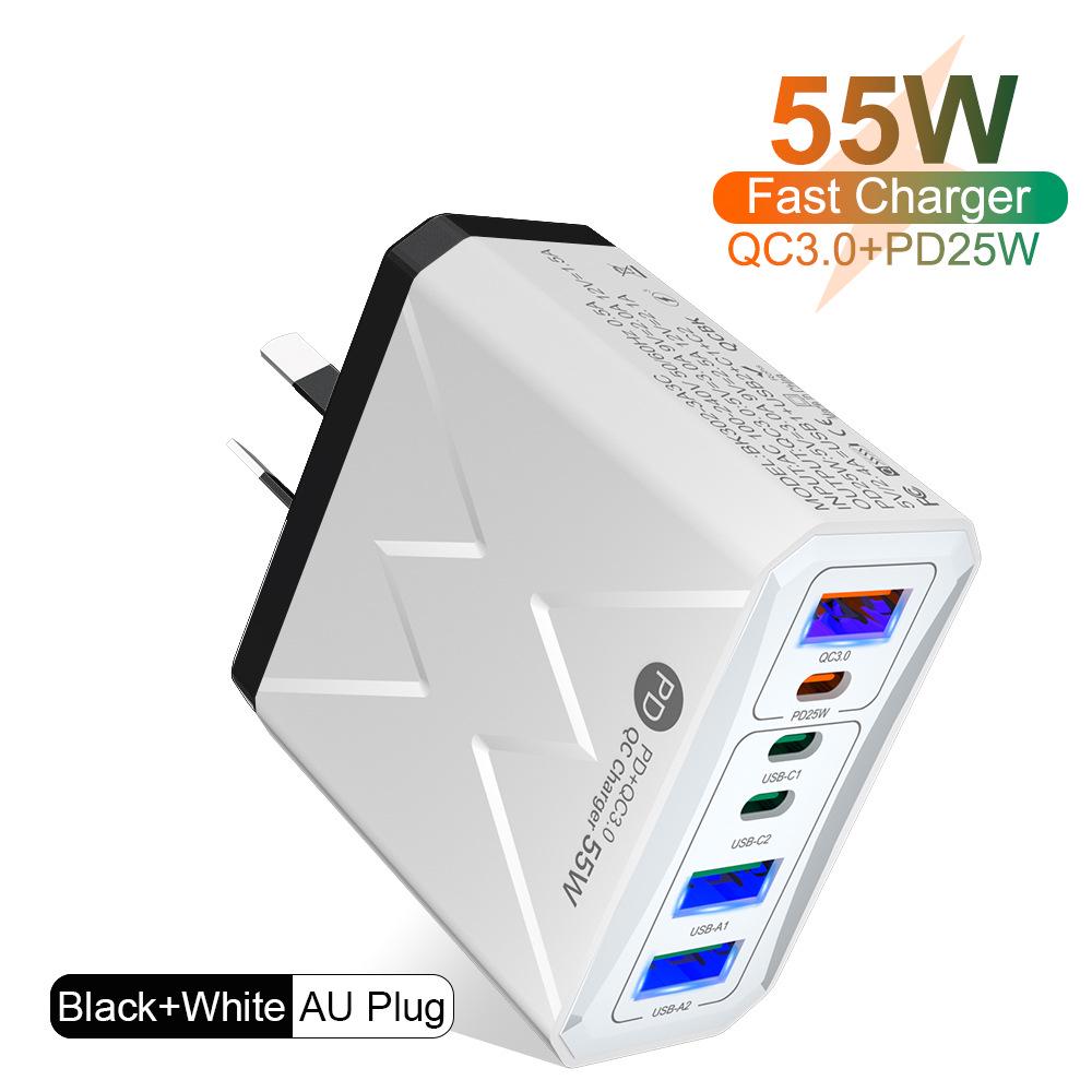 PD25W 3USB 3PD55W Fast Charger, 6-Port Mobile Charger with QC3.0, Multi-Standard Fast Charging Adapter