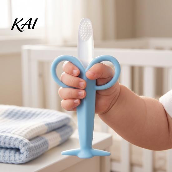 Soft Gum Soothing Toys Banana Silicone Teether, Baby Toothbrush Chew Toy with Raised Particles, Food-Grade BPA Free Teething Products BPA-Free