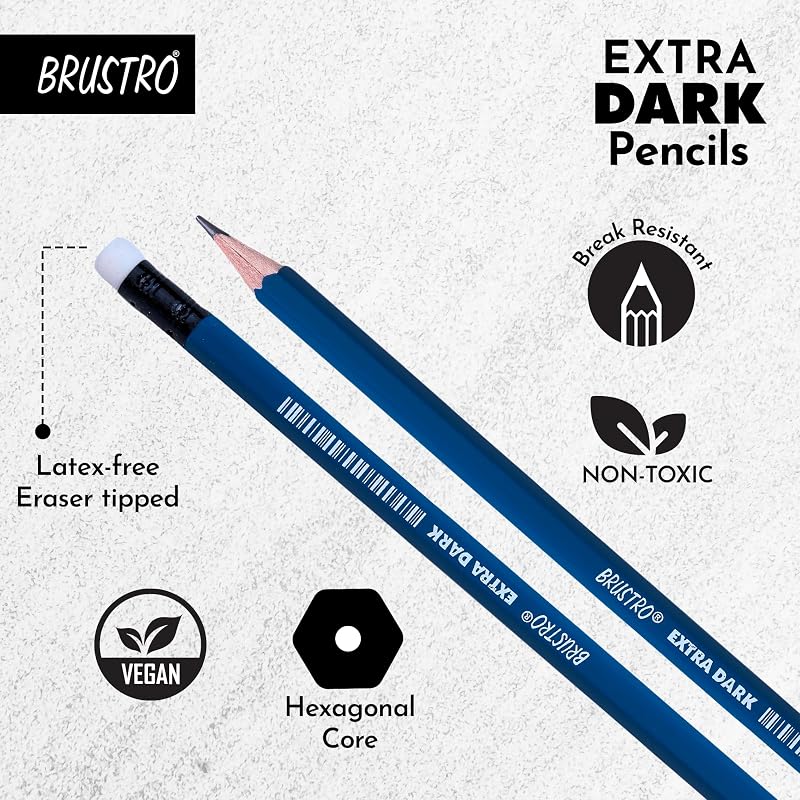 Brustro Extra Dark Pencils | Black, Pack Of 10 | Ideal For Drawing, Sketching, Mandala, Shading, Portrait For Artists, F