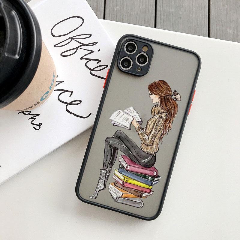 Read Book And Coffee Girl Phone Case Cute cover for iphone 7 8 14 Plus SE2 15 13 14 12 11 Pro Max Mini X XS XR Shockproof Cover