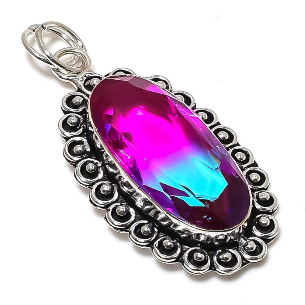 Bi-Color Tourmaline Gemstone 925 Sterling Silver Jewelry Pendant 2.36" h2D02
