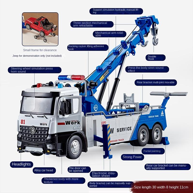 1/18 сплава металла эвакуатор инженерный грузовик прицеп дорожно-спасательная служба игрушки подарок