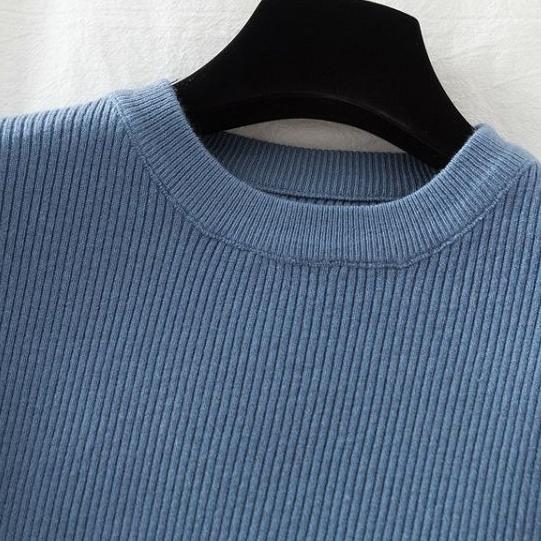 Женский свитер с круглым вырезом на осень и зиму, приталенный, с длинным рукавом, пуловер, трикотаж, эластичный трикотажный топ