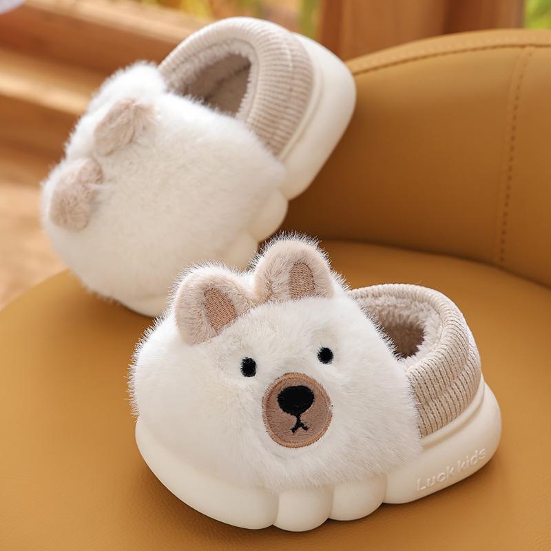 Зимние детские хлопковые тапочки мультяшный мишка детские домашние теплые плюшевые тапочки нескользящие для девочек и мальчиков