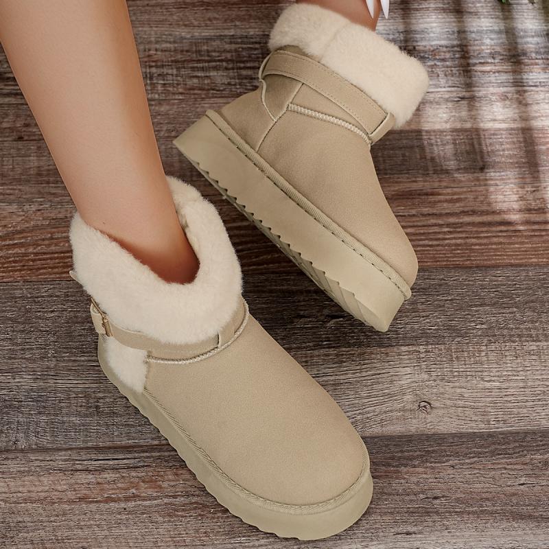 Soft Non Slip Thick Bottom Furry Snow Boots Women 2025 Winter Warm Fluffy Fur Ankle Boots with Platform Metal Buckle Plush Shoes