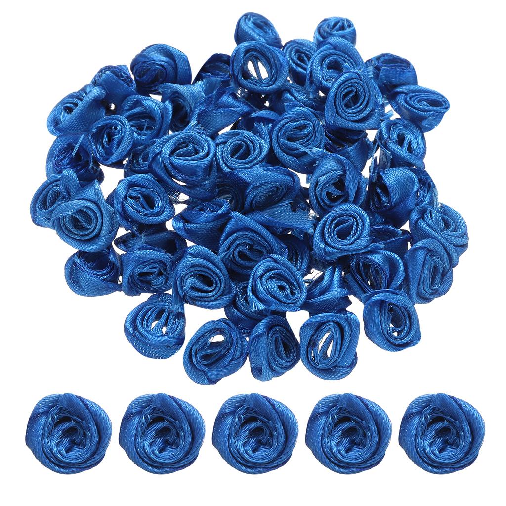 100Pcs 1.5cm Mini Satin Ribbon Roses Handmade Rolled Rosette Flower for DIY Crafting Accessories Sewing Wrapping Decoration