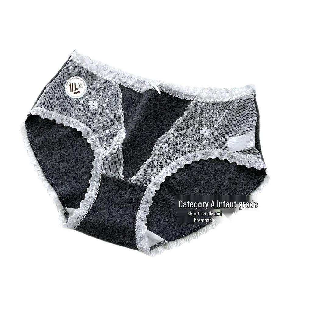 10A Antibacterial Korean Lace Sexy Girl's Cotton Panties with Silk Crotch - Mid-Rise Triangle Fit