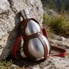 Silver 500ml Stainless Steel Travel Gourd Shape Water Bottle With Practical Carry Leather Strap Whiskeys Liquor Flask