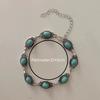 Alloy Inlaid Imitation Turquoise Anklet For Women, Simple And Versatile Retro Ethnic Style Ankle Chain Jewelry Gift