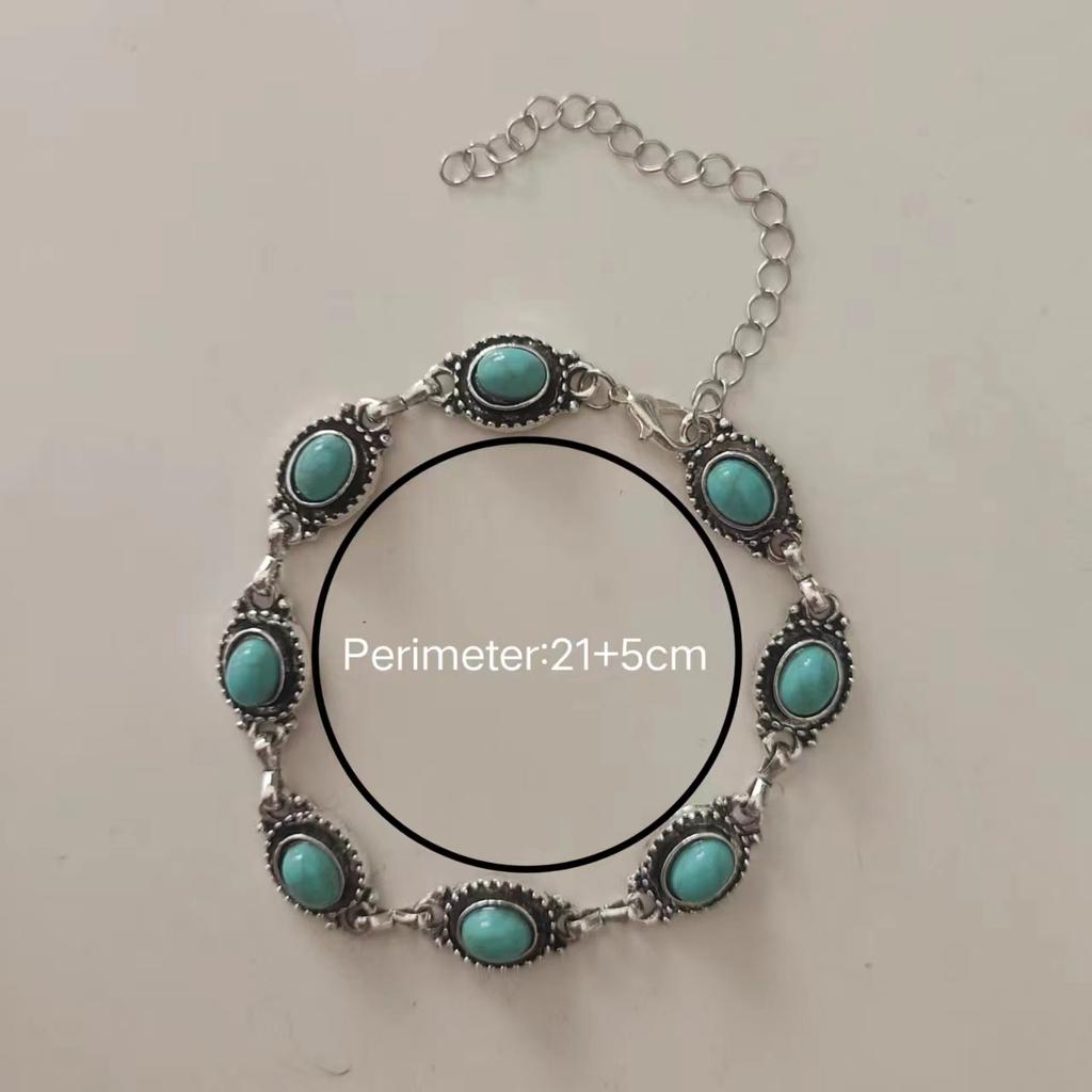 Alloy Inlaid Imitation Turquoise Anklet For Women, Simple And Versatile Retro Ethnic Style Ankle Chain Jewelry Gift
