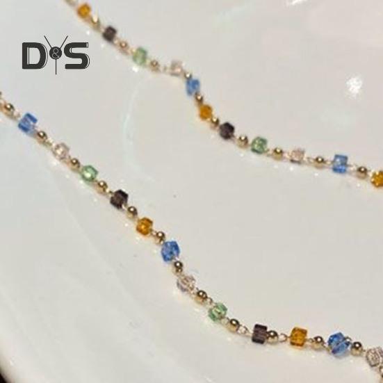 Women Necklace Beads Colorful Faux Crystal Electroplated Stainless Lightweight Cool Girl Pendant Necklace Birthday Gift Neck Jewelry