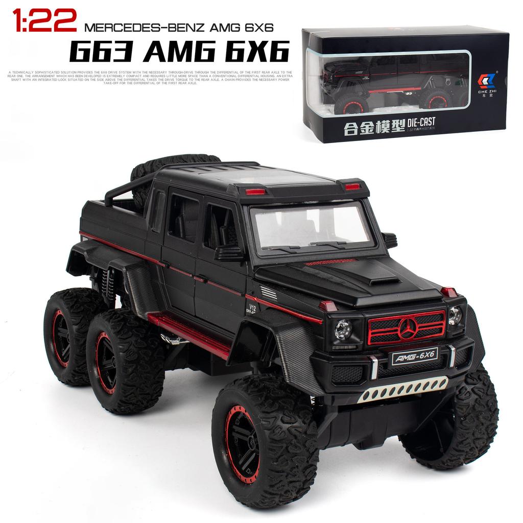 Масштаб 1/22 Benz G63 AMG 6x6 V12, внедорожная черная модель пикапа, игрушечный автомобиль из цинкового сплава со звуком и светом для детей, подарок для мальчиков и девочек