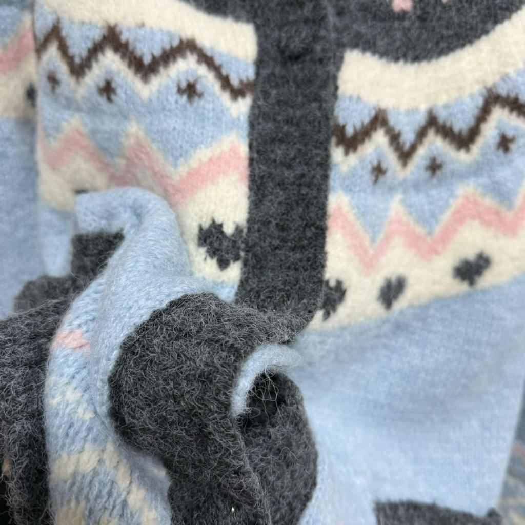 In-Stock Korean 2024 Autumn/Winter Retro Fair Isle Knit Sweater Cardigan for Women