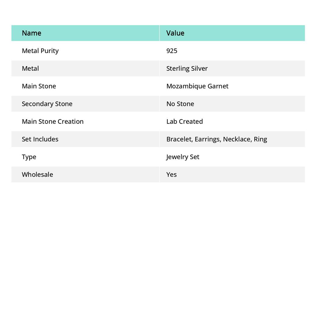 Комплект ювелирных изделий из серебра 925 пробы с мозамбикским гранатом и драгоценными камнями t0K74