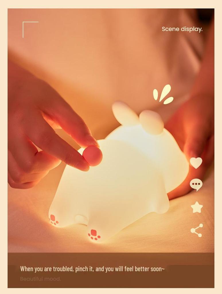 Large Face Rabbit Night Light with Voice Control and Timer - Soft, Colorful, Cute Sleep Aid Atmosphere Light