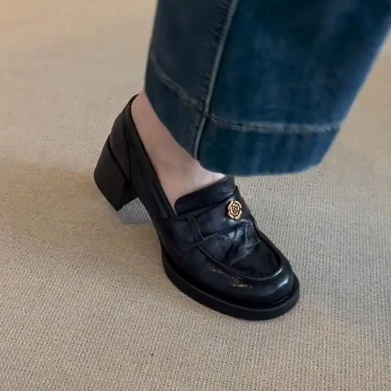 Вымытая конская кожа~ Кожаные мокасины на высоком каблуке для женщин, весна и осень, новый темперамент, одинарные туфли в британском стиле на одной ноге, маленькая ц