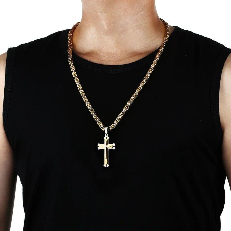 Модное ожерелье с подвесками в виде креста в стиле панк-рок для мужчин, цепочка из нержавеющей стали, мужское ожерелье в стиле панк, ювелирное изделие, подарок