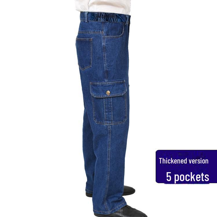 Men's Thickened Denim Multi-Pocket Welding Overalls - Durable, Loose-Fit, Pure Cotton Labor Protection Pants