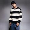 Men's Black and White Striped Knit Sweater, Oversized Fuzzy Crewneck Pullover for Winter Fashion, Soft and Warm Casual Top