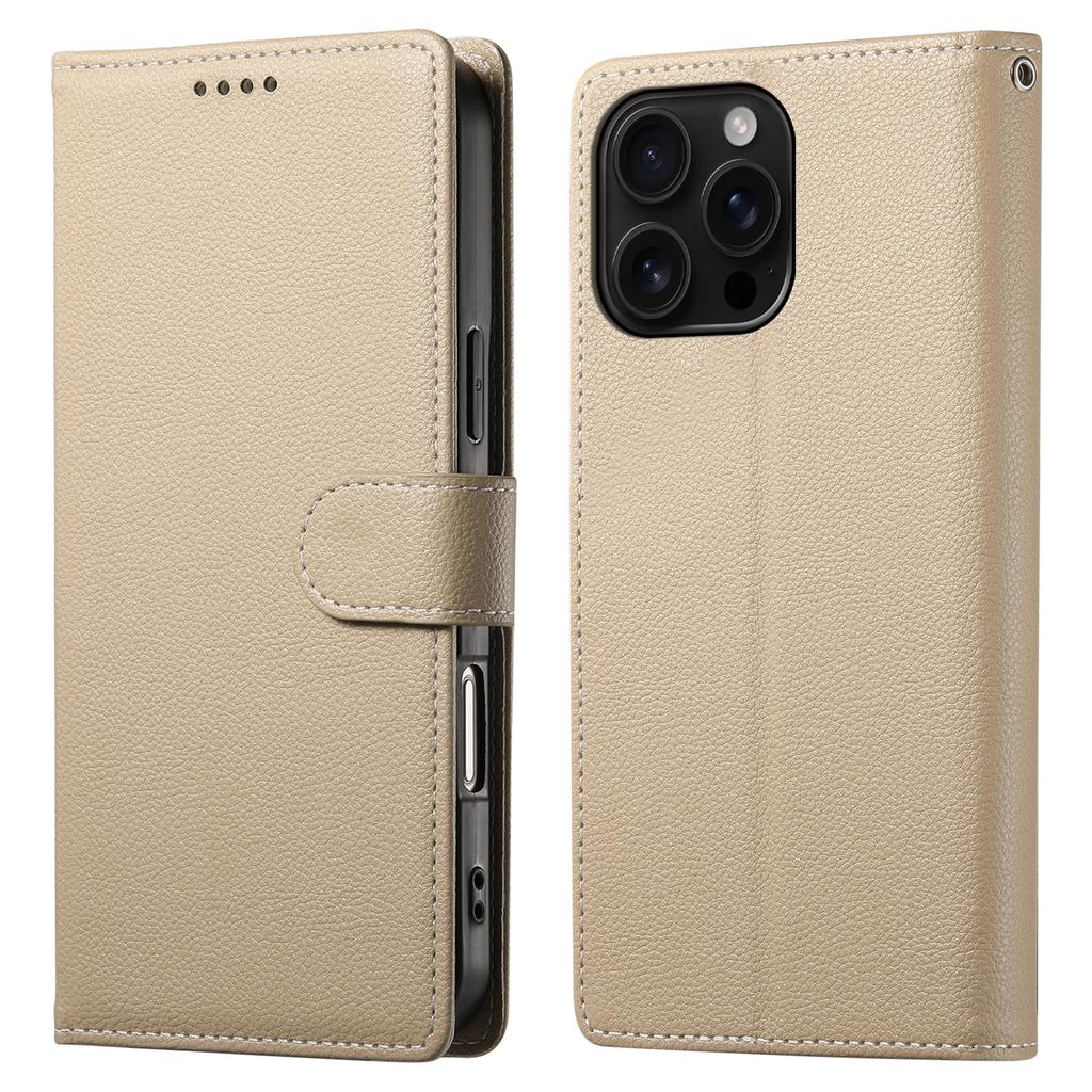 DF-012 For iPhone 16 Pro Case Litchi Texture Leather Wallet Stand Phone Cover