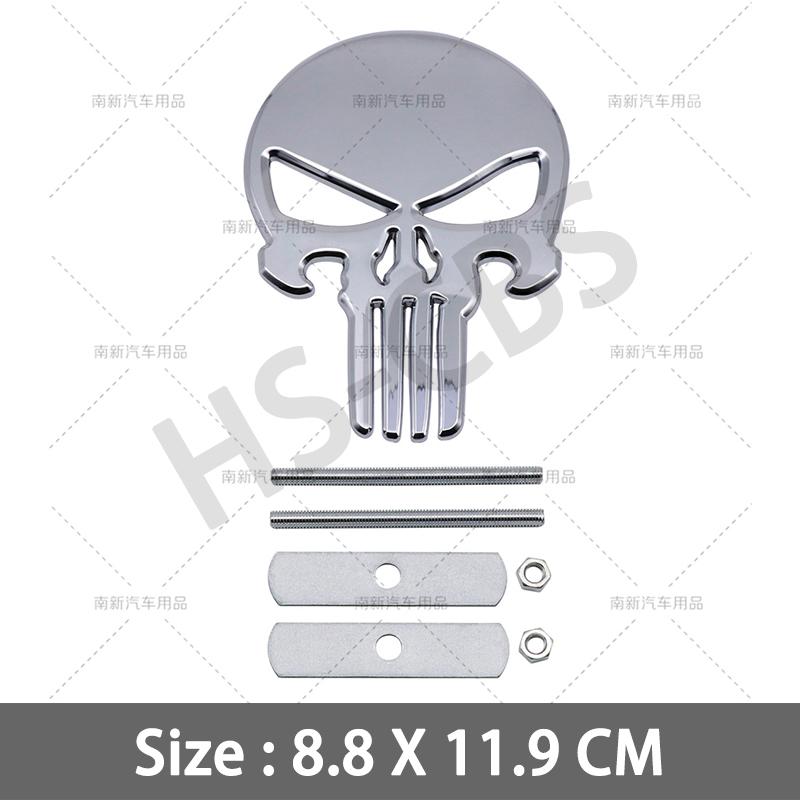 1 Pc Big Size 3D Metal Skull Totem Grill Emblem Punisher Skull Badge Front Hood Stickers Universal Car Body Decoration Stickers