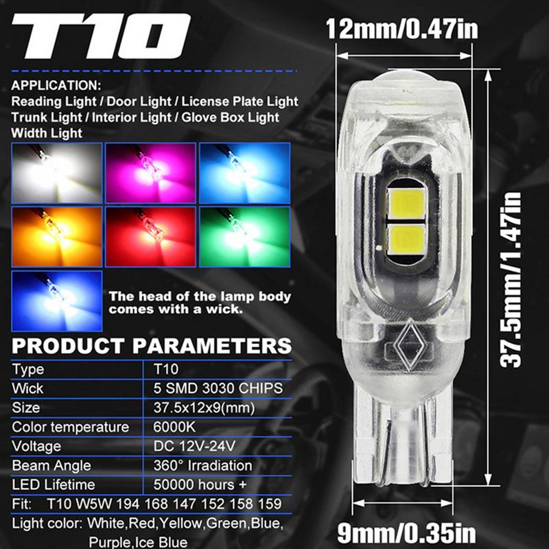 Светодиодная лампа подсветки номерного знака T10 W5W Универсальные светодиодные лампы для заднего ящика W5W 168 Led 5w5 Лампа для освещения салона автомобиля, купола, чтения, номерного знака