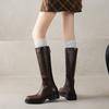 Осень и зима однотонные кожаные женские высокие сапоги большого размера коровья кожа средний каблук удобные на молнии модные сапоги новые женские сапоги
