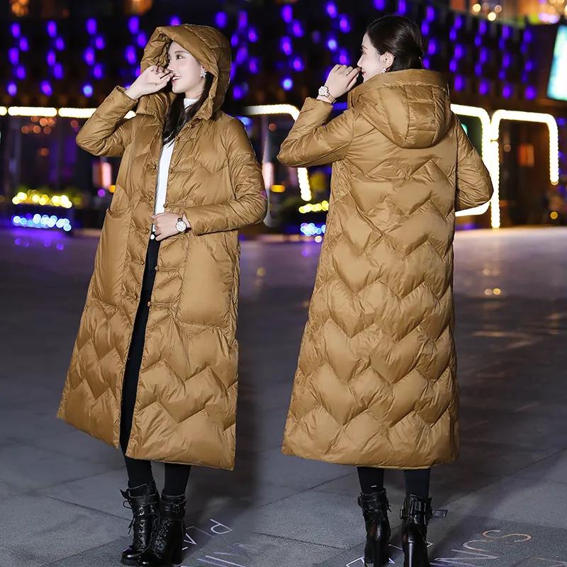 Длинный пуховик в стиле ретро с литературным принтом, хлопковая куртка с капюшоном, удлиненная толстая свободная ветровка с разрезами