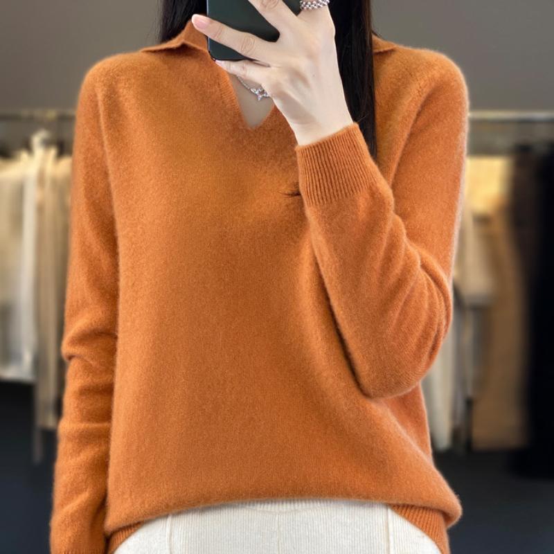 Базовая кардиган-блузка с лацканами Ready-to-wear для женщин на осень и зиму. Удобная посадка и универсальный мягкий пуловер из кашемировой вязки.