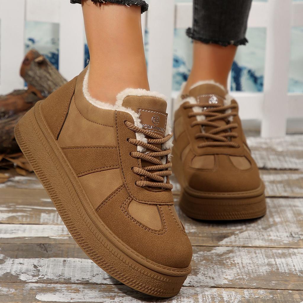 Осенне-зимние теплые кроссовки на платформе женские повседневные на шнуровке нескользящие хлопковые утепленные туфли женские 2025 замшевые ботильоны мухер